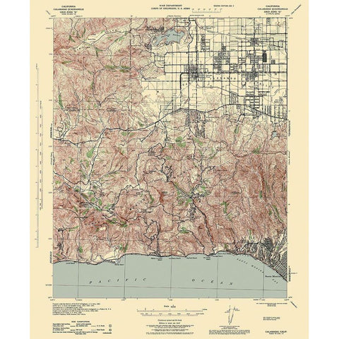 Calabasas California Quad - USGS 1944 Gold Ornate Wood Framed Art Print with Double Matting by USGS