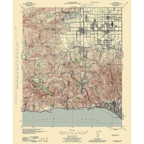 Calabasas California Quad - USGS 1944 White Modern Wood Framed Art Print by USGS