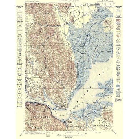 Carquinez Straight California Quad - USGS 1898 Black Modern Wood Framed Art Print with Double Matting by USGS