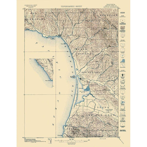 Cayucos California Quad - USGS 1897 White Modern Wood Framed Art Print by USGS