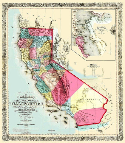 California - Eddy 1854 White Modern Wood Framed Art Print with Double Matting by Eddy