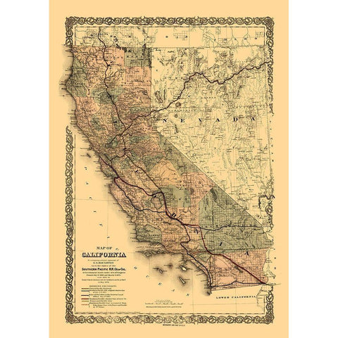 California Railroads - Colton 1876  White Modern Wood Framed Art Print by Colton