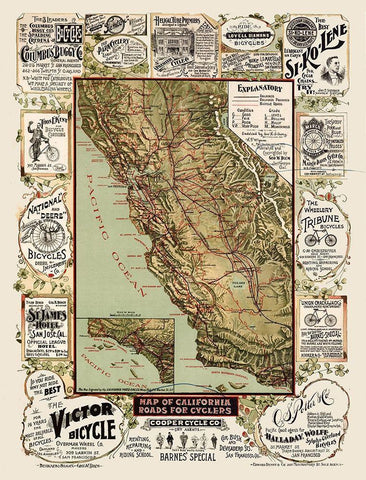 California Cyclers - Blum 1895  Black Ornate Wood Framed Art Print with Double Matting by Blum
