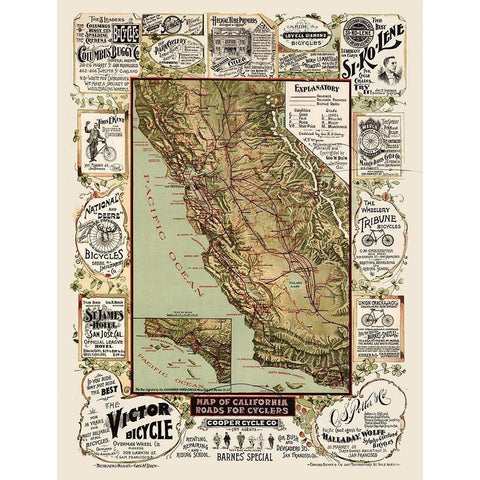 California Cyclers - Blum 1895  Black Modern Wood Framed Art Print by Blum