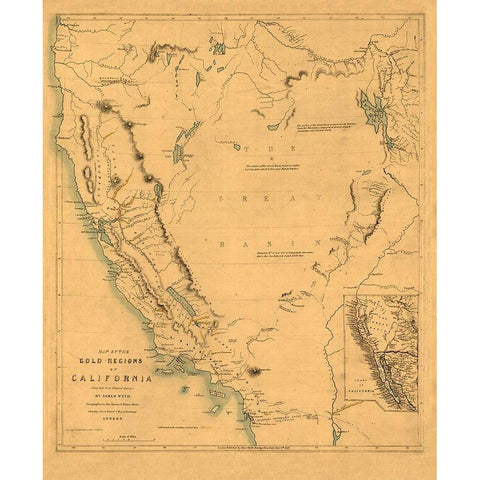 California Gold Regions - Wyld 1849  Black Modern Wood Framed Art Print by Wyld