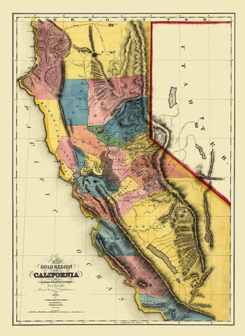 California Gold Regions - Gibbes 1851  White Modern Wood Framed Art Print with Double Matting by Gibbes