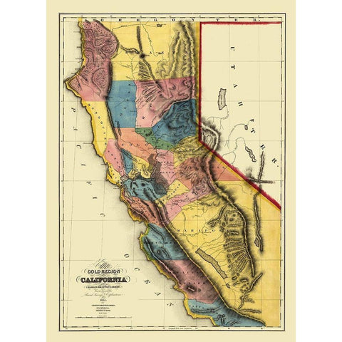 California Gold Regions - Gibbes 1851  Black Modern Wood Framed Art Print by Gibbes