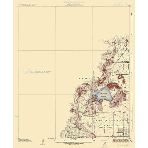 Chatsworth California Quad - USGS 1927 White Modern Wood Framed Art Print by USGS