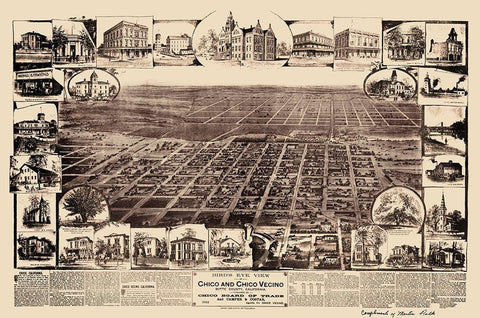 Chico, Chico Vecino California - Schmidt 1888 Black Ornate Wood Framed Art Print with Double Matting by Schmidt