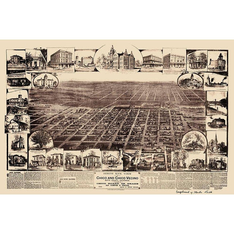 Chico, Chico Vecino California - Schmidt 1888 Gold Ornate Wood Framed Art Print with Double Matting by Schmidt