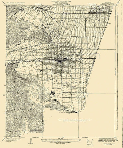 Claremont California Quad - USGS 1928 White Modern Wood Framed Art Print with Double Matting by USGS