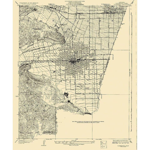 Claremont California Quad - USGS 1928 Black Modern Wood Framed Art Print with Double Matting by USGS