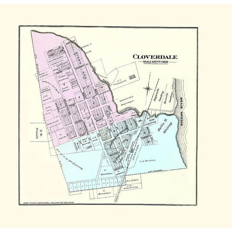 Cloverdale California Landowner - Thompson 1877 Black Modern Wood Framed Art Print with Double Matting by Thompson