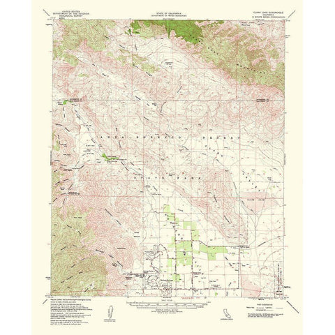 Clark Lake California Quad - USGS 1962 White Modern Wood Framed Art Print by USGS