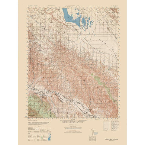 Caliente Mountain Quad - USGS  1943 Black Modern Wood Framed Art Print with Double Matting by USGS