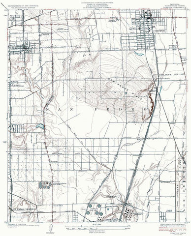 Compton California Quad - USGS 1924 White Modern Wood Framed Art Print with Double Matting by USGS