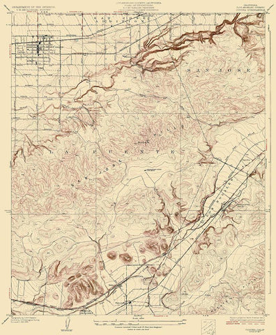 Covina California Quad - USGS 1927 White Modern Wood Framed Art Print with Double Matting by USGS