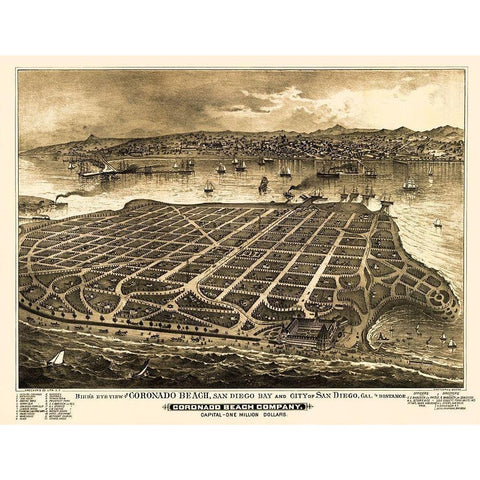 Coronado Beach California - Moore 1887 Gold Ornate Wood Framed Art Print with Double Matting by Moore