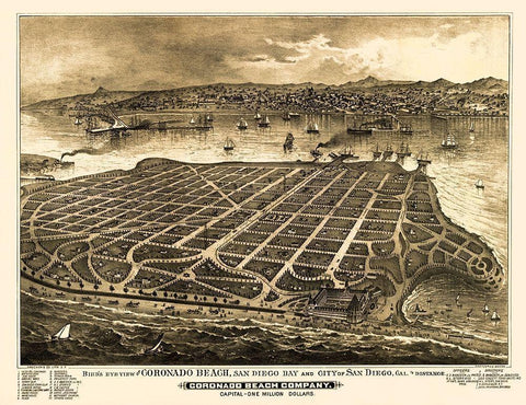 Coronado Beach California - Moore 1887 White Modern Wood Framed Art Print with Double Matting by Moore