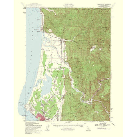 Crescent City California Oregon Quad - USGS 1962 White Modern Wood Framed Art Print by USGS