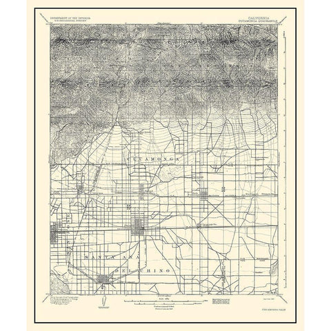 Cucamonga California Quad - USGS 1932 Black Modern Wood Framed Art Print with Double Matting by USGS