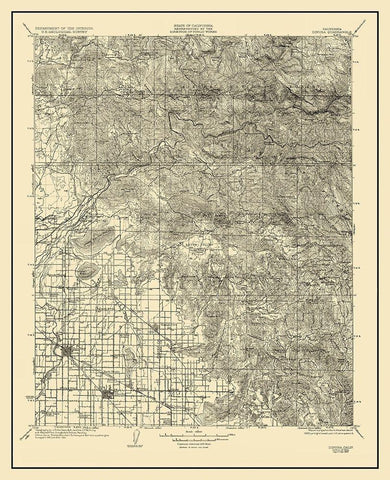 Dinuba California Quad - USGS 1924 Black Ornate Wood Framed Art Print with Double Matting by USGS