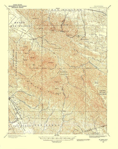 Mt Diablo California Quad - USGS 1896 White Modern Wood Framed Art Print with Double Matting by USGS