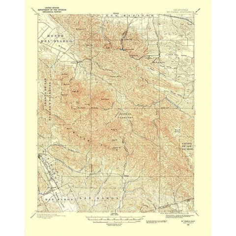 Mt Diablo California Quad - USGS 1896 White Modern Wood Framed Art Print by USGS