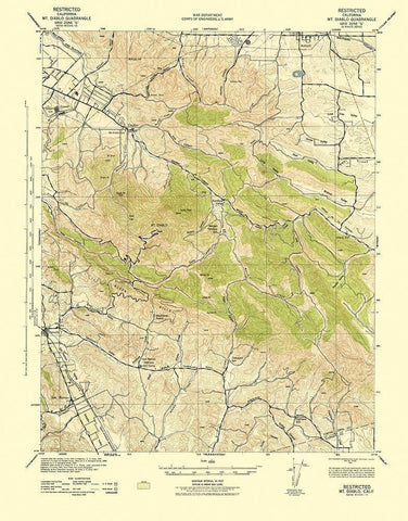 Mt Diablo California Quad - USGS 1943 Black Ornate Wood Framed Art Print with Double Matting by USGS