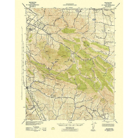 Mt Diablo California Quad - USGS 1943 White Modern Wood Framed Art Print by USGS