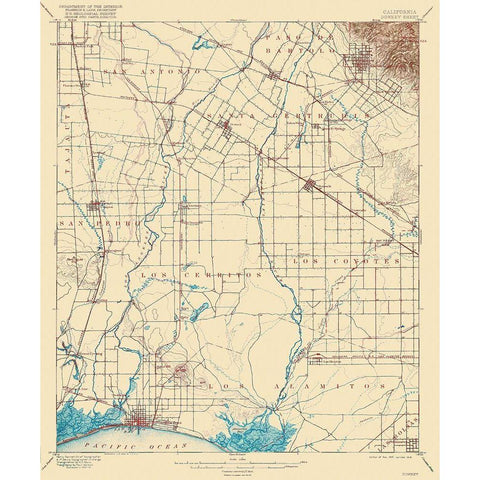 Downey California Sheet - USGS 1902 Gold Ornate Wood Framed Art Print with Double Matting by USGS