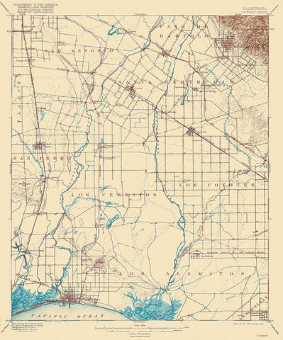 Downey California Sheet - USGS 1902 White Modern Wood Framed Art Print with Double Matting by USGS