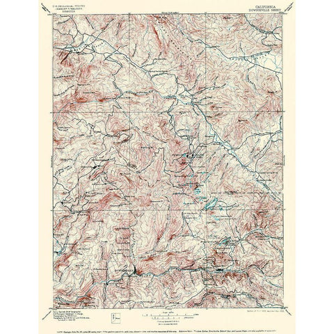 Downieville California Quad - USGS 1897 Gold Ornate Wood Framed Art Print with Double Matting by USGS