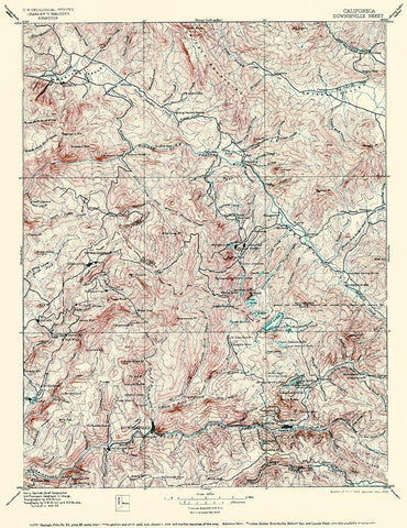 Downieville California Quad - USGS 1897 Black Ornate Wood Framed Art Print with Double Matting by USGS