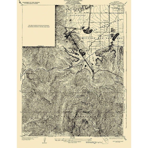 Dry Canyon California Quad - USGS 1932 Gold Ornate Wood Framed Art Print with Double Matting by USGS