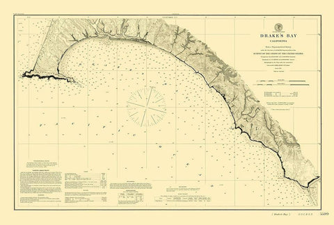 Drakes Bay - USGS 1883 White Modern Wood Framed Art Print with Double Matting by USGS