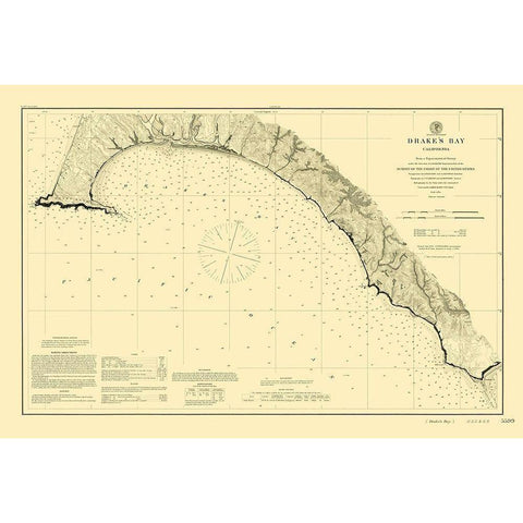 Drakes Bay - USGS 1883 White Modern Wood Framed Art Print by USGS