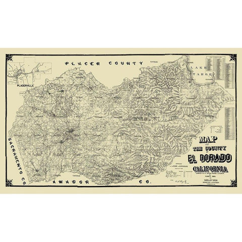 El Dorado California Landowner - Punnett 1895 Black Modern Wood Framed Art Print with Double Matting by Punnett