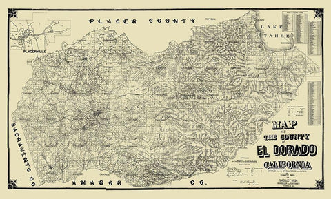 El Dorado California Landowner - Punnett 1895 Black Ornate Wood Framed Art Print with Double Matting by Punnett