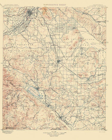 Elsinore California Quad - USGS 1901 White Modern Wood Framed Art Print with Double Matting by USGS