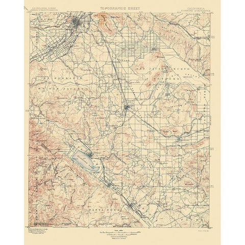 Elsinore California Quad - USGS 1901 Black Modern Wood Framed Art Print with Double Matting by USGS