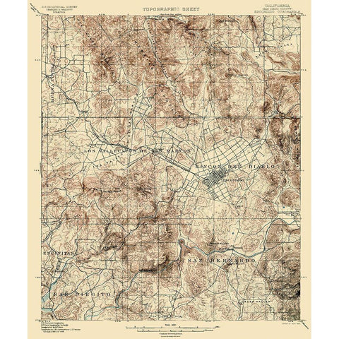 Escondido California Quad - USGS 1901 Gold Ornate Wood Framed Art Print with Double Matting by USGS