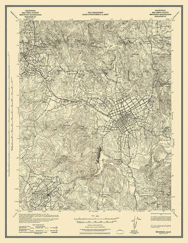 Escondido California Quad - USGS 1942 Black Ornate Wood Framed Art Print with Double Matting by USGS