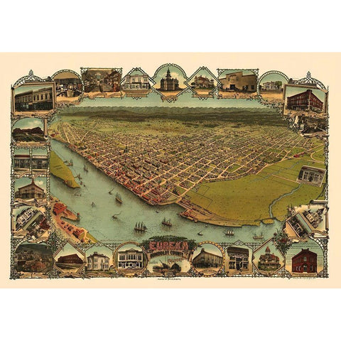 Eureka California - Britton 1902 Black Modern Wood Framed Art Print with Double Matting by Britton