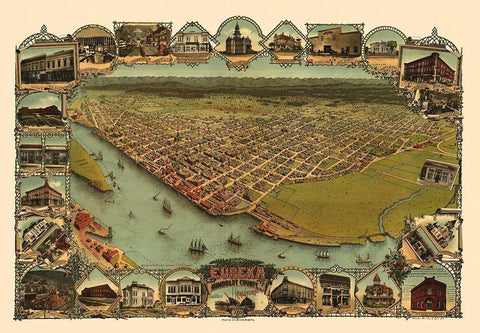 Eureka California - Britton 1902 Black Ornate Wood Framed Art Print with Double Matting by Britton