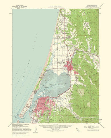 Eureka California Quad - USGS 1961 White Modern Wood Framed Art Print with Double Matting by USGS