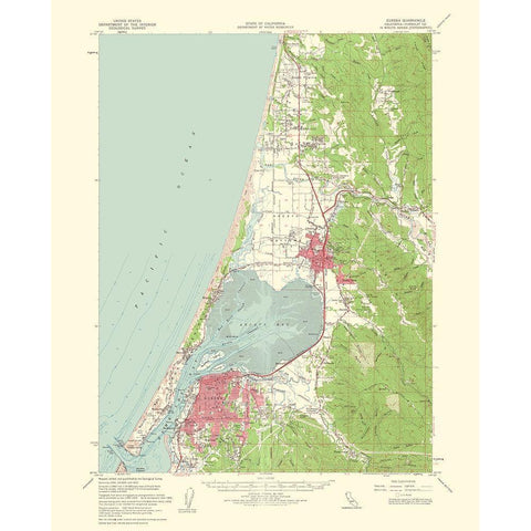 Eureka California Quad - USGS 1961 Black Modern Wood Framed Art Print with Double Matting by USGS