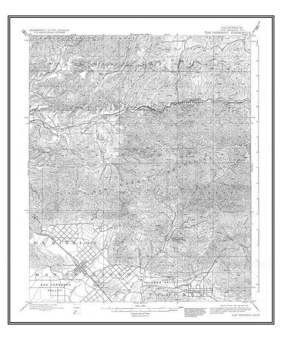 San Fernando California Quad - USGS 1900 White Modern Wood Framed Art Print with Double Matting by USGS