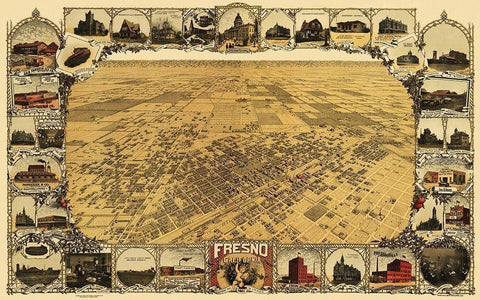 Fresno California - Klein 1901 White Modern Wood Framed Art Print with Double Matting by Klein