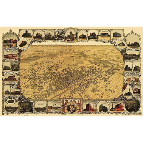 Fresno California - Klein 1901 Black Modern Wood Framed Art Print by Klein